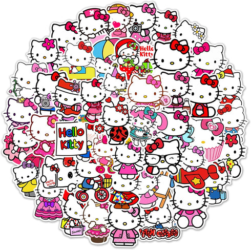Kawaii Hello Kitty Stickers for Girl Water Bottle, 50pcs Cute Sanrio Cartoon Hellokitty Waterproof Vinyl Decal for Teen Kids Women Laptop Skateboa...