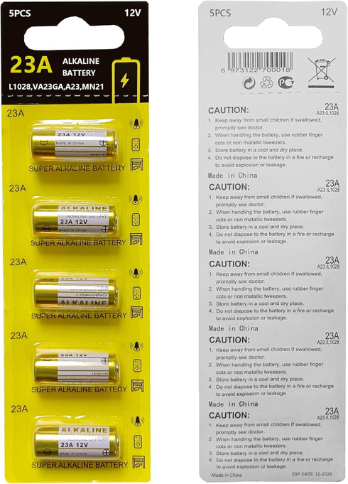 23A 12 Volt Battery A23 Battery- Long Lasting 12 V Battery 5 Pack, 23A 12V Batteries for Doorbells and Remote Control Unit...