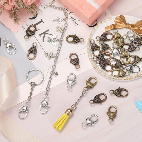 80 Pieces Heart Lobster Claw Clasps Tibetan Antique Heart Lobster Clasps Alloy Claw Clips Hooks 27 x 9 mm for DIY Jewelry Bracelet Necklace Keycha...
