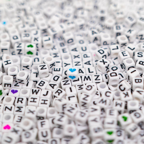 1120Pcs Square Acrylic 6x6mm Alphabet A-Z Letters Beads with Numbers Colorful Hearts Cube Beads for Phone Lanyard Bracelets Necklaces(White-1120-O...
