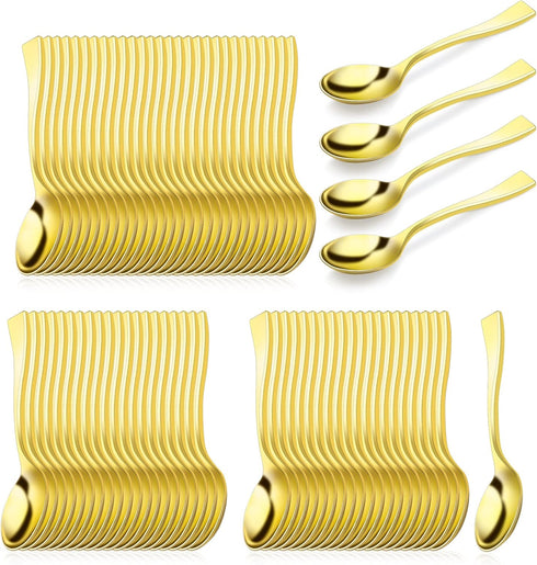 80 Pieces Disposable Plastic Mini Gold Spoons, Gold Plastic Tasting Spoons, 3.94 inch Dessert Mini for Ice Cream Taster, Sampling, Fancy Miniature...