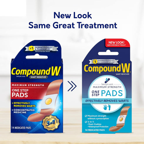 Compound W Wart Remover Maximum Strength One Step Pads, 14 Medicated Pads...