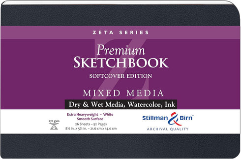 Stillman & Birn Zeta Series Softcover Sketchbook, 8.5" x 5.5", 270 GSM (Extra Heavyweight), White Paper, Smooth Surface...