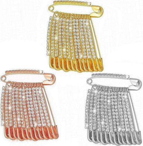 VAMA Rhinestone Safety Saree Pin Brooches Sweater Shawl Clips Scarf wedding Pleats Pins For Women - 3 Sets Skirts Dress Clothes Lapel Hat Accessor...