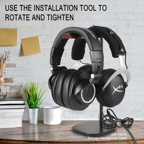 Headphone Stand, Walnut Wood Headset Stand, Support Dual Headphones Suspension & Aluminum Alloy Support Rod Hanger, Dual Headphones Stand,Headset ...
