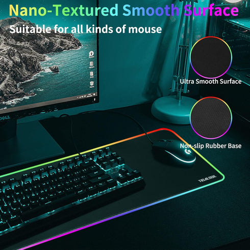 RGB Large Gaming Mouse Pad, 12 Light Modes, Computer Keyboard Mouse Pad, Oversize Anti-Slip Rubber Base Mouse Mat for Computer PC Games (31.5x11.8...