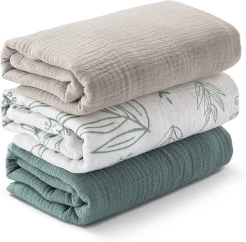 Muslin Swaddle Blankets for Newborn, 3 Pack Breathable Soft Receiving Blanket, Large 38 x 40 inches Swaddle Wrap Burping Clothes, Essentials Infan...