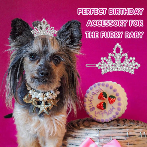 MTLEE 2 Pieces Dog Tiara Crown Hair Clips Clear Crystal Rhinestone Hair Barrettes Pet Crown Hair Clips Girls Puppies Barrette for Pet Dogs Groomin...