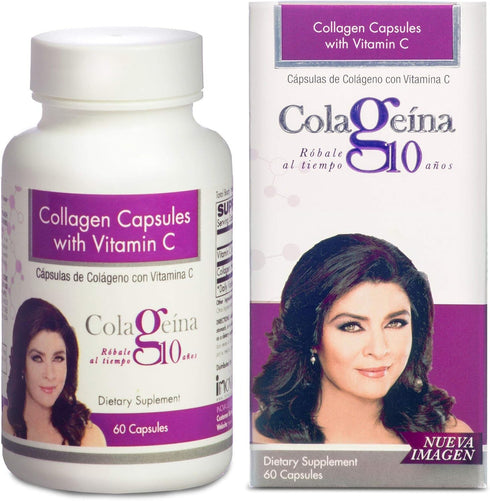 Colageina 10 Hydrolyzed Collagen Capsules with Vitamin C - Anti-Aging Dietary Supplement for Healthy Skin, Hair, Nails, Joints, and Bones - 60 Cou...