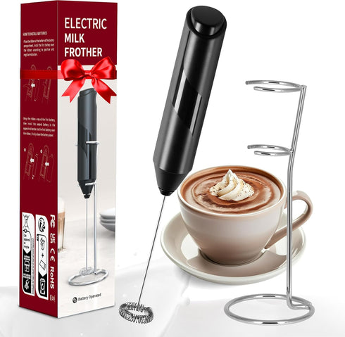 YSSOA Electric Milk Frother Handheld with Stainless Steel Stand Battery Operated Whisk Drink Mixer for Coffee, Frappe, Latte, Matcha, Hot Chocolat...
