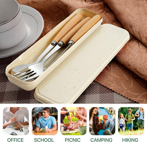 Reusable Travel Utensils with Case, 4pcs Portable Cutlery Set, Knives Fork and Spoon Set for Lunch Box, Portable Silverware Set for Travel Camping...