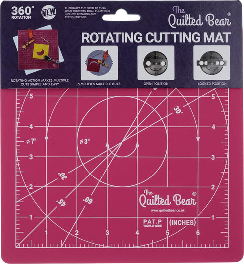 The Quilted Bear Rotating Cutting Mat 7" x 7" - Square Self Healing 360° Rotating Craft Cutting Mat with Innovative Locking Mechanism for Quilting...