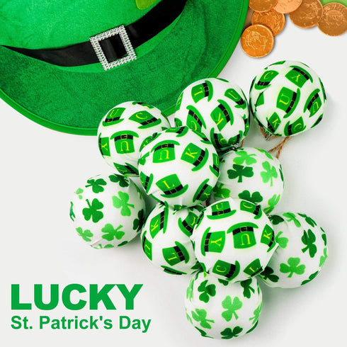 St. Patrick's Day Ball Ornaments, 12PCS Green Shamrocks and Hat Fabric Wrapped Balls, Decorative Hanging Ornaments for Tree Home Office Bedroom Pa...