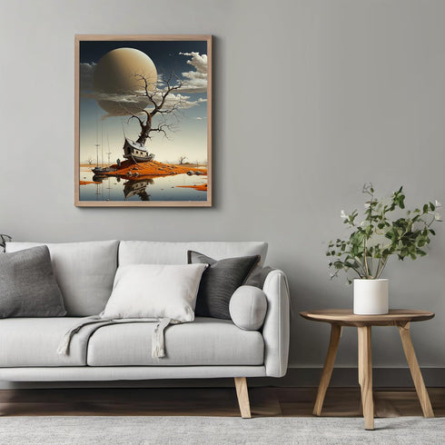 Posterizer 1 pcs-Desolate boat house abandoned in a lake-Abstract & Modern Art-Fantasy & Fiction Art-Gift for Art Lovers-Decor for Home & Office- ...