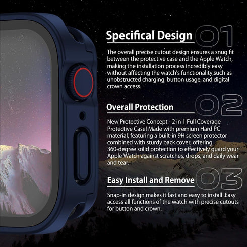 2 Pack Waterproof Case for Apple Watch Series 9 8 7 41mm Screen Protector, 2 in 1 Full Protective 9H Glass Face Cover Front & Back Hard PC Bumper ...