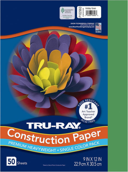 Tru-Ray Heavyweight Construction Paper, Holiday Green, 9" x 12", 50 Sheets...