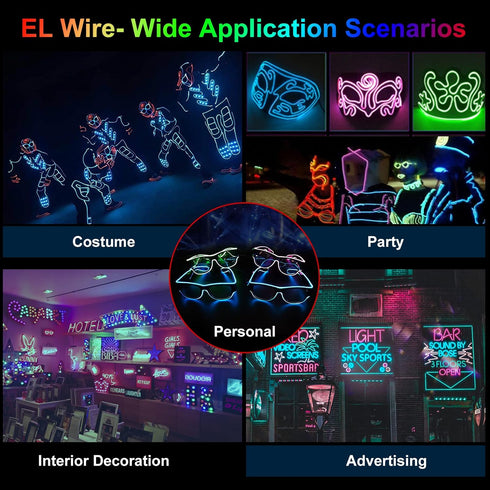 JIGUOOR EL Wire Battery Pack 9.8ft / 3m Bright Neon Light Strip 360° Illumination Neon Tube Rope Lights for DIY, Festival, Party Decoration, Pub, ...