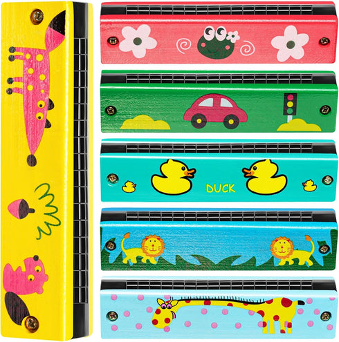 6 Styles Harmonica for Kids, Lightweight Cartoon Harmonicas with Double Row of 16 Holes, Kids Harmonica Party Favors for Toddler, Adult Beginners'...