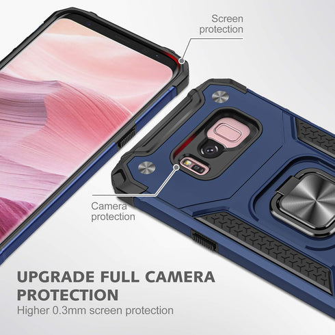 YmhxcY Galaxy S8 Armor Grade Case with Rotating Holder Kickstand Non-Slip Hybrid Rugged Phone Case - HD Screen Protector - KK Blue...