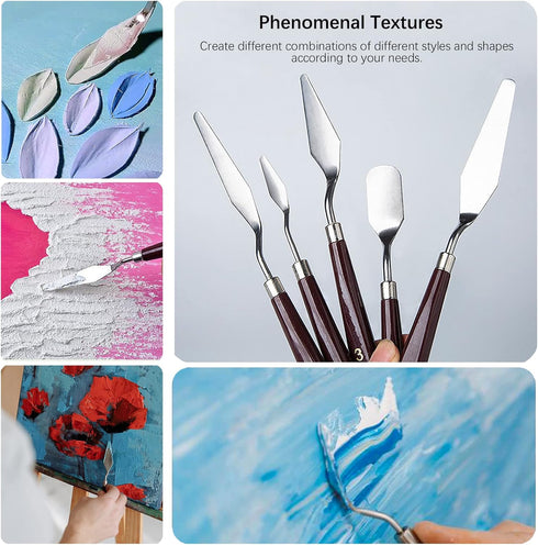 Acrylic Paint Set, Art Painting Supplies Kit with 10 Brushes, 5 Stainless Steel Palette Knife, 6 Plastic Spatula Palette Knives, Paint Palette tra...