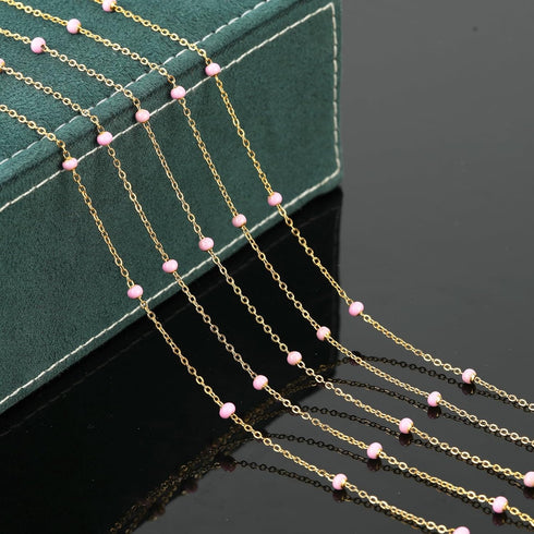 KYUNHOO 5 Meters Gold Chains for Jewelry Making Pink Enamel Beading Chain for Necklace Bracelet Making Stainless Steel Jewelry Making Supplies for...