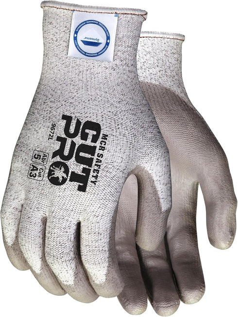 MCR Safety Gloves 9672L Dyneema 13-Gauge Polyurethane Shell Gloves with Palm and Finger Coating, Large, 1-Pair...