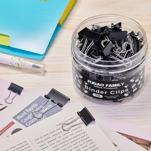 100pcs Binder Clips Assorted Sizes, Black Paper Clamps, Medium, Small, Mini 3 Sizes with Box for Office, School and Home...