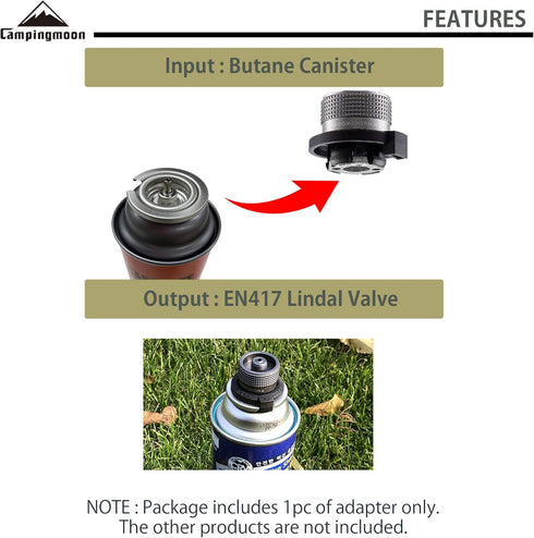 CAMPINGMOON Camping Grill Gas Stove Adapter(Vertical type), Input: Butane Canister, Output: EN417 Lindal Valve Z11...
