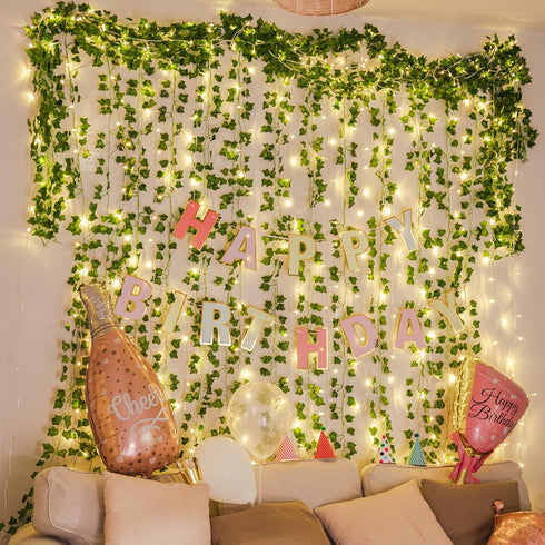 KASZOO 84Ft 12 Pack Artificial Ivy Garland Fake Plants, Vine Hanging Garland with CE Certified 80 LED String Light, Hanging for Home Bedroom Garde...