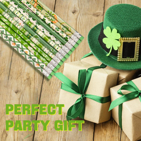 48 Pack St. Patrick's Day Themed Pencils, 12 Styles Green Shamrock and Leprechaun Design, Perfect for Party Favors, Classroom Rewards, and Irish F...