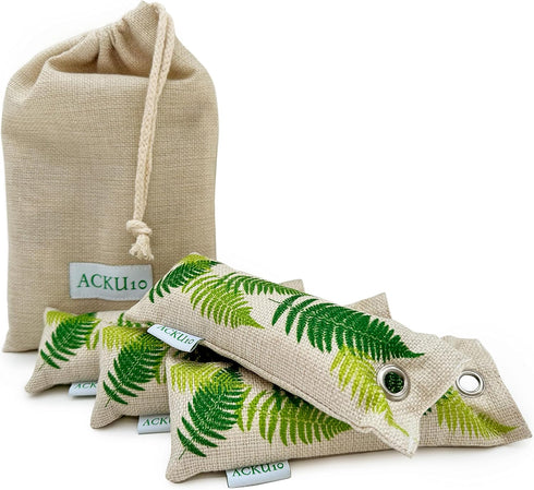 Natural Air Purifying Bag (4 Pack) - 100% Bamboo Charcoal Odor Eliminating and Moisture Absorbing Inserts for Shoes, Gym Bag, Pet Crate, Closet, C...