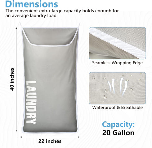 Hanging Laundry Hamper Bag – Space Saving over the Door Storage Bags – Behind the Door Hampers for Dirty Clothes – Wall Mounted Basket for Bathroo...