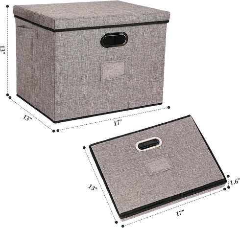 Collapsible Storage Bins with Lids, 2-Pack Foldable Fabric Linen Storage Boxes Cube, Closet Organizer Storage Basket with Label for Home Bedroom O...