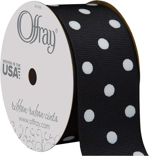 Offray 945889 1.5" Wide Grosgrain Ribbon, Black and White Polka Dot, 3 Yards...