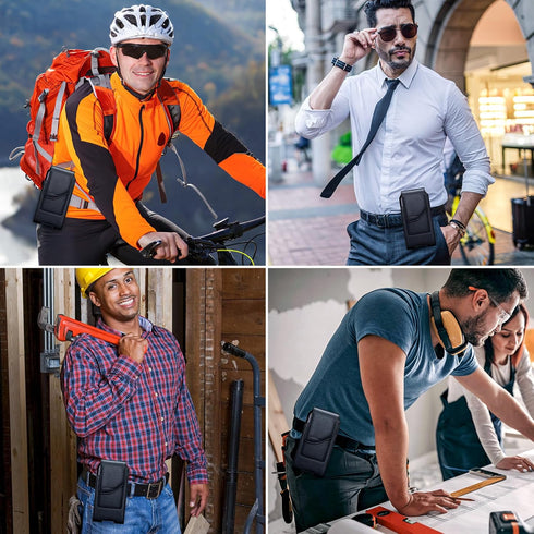 Belt Holster for iPhone 15 14 13 12 11 Pro Max, 15/14 Plus, XS Max, Samsung Galaxy S23+ A54 A53 A52, Belt Phone Holder for Men with Card Slot (Bla...