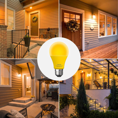Dusk to Dawn Bug Light Bulb Outdoor,2 Pack Amber Bug Light Bulb,Auto On/Off,10W(100W Equivalent),E26 Base,Bug Lights for Outside.Home Hallway Porc...
