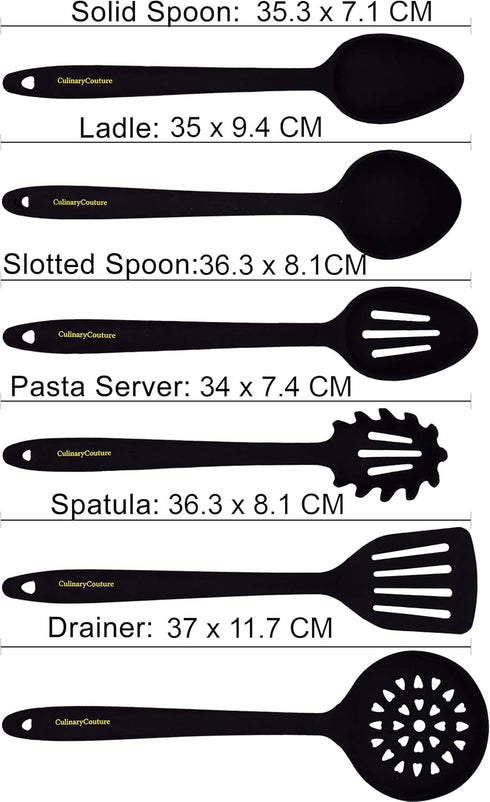 Culinary Couture Black Silicone Kitchen Utensils Set of 6, Non-Stick Heat-Resistant Silicone Kitchen Utensils Set with Steel Inner Core...