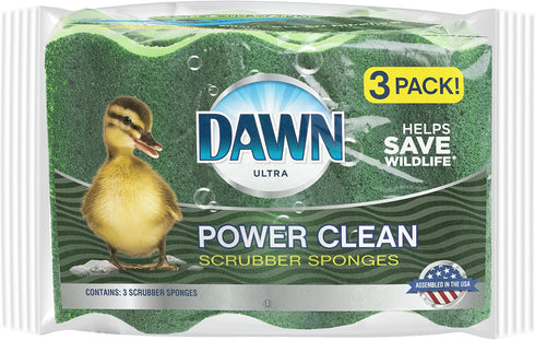 Dawn Power Clean Wedge-Shaped Scrubber Sponges, Green (Pack of 3)...