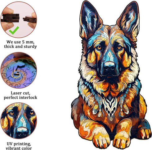 Wooden Puzzles for Adults, German Shepherd Dog Wooden Jigsaw Puzzles for Adults, Unique Animal Shape Wood Cut Puzzles for Puzzle Lovers, Birthday ...