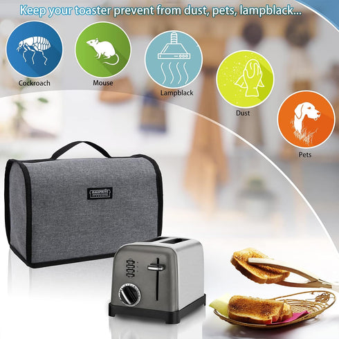 Toaster Cover 2 Slice Wide Slot, Toaster Oven Cover Compatible with Cuisinart, Small Bread Cover, 2 Slice Toaster Covers with Zipper Pockets Buffa...