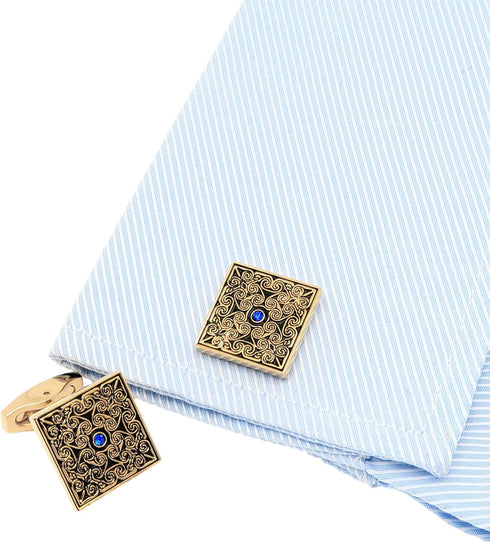 Square Enamel Cufflinks for Men Gold Plated Retro Patterns Men's Cuff Link Set for Wedding Shirt Party Business Birthday Anniversary Dress...