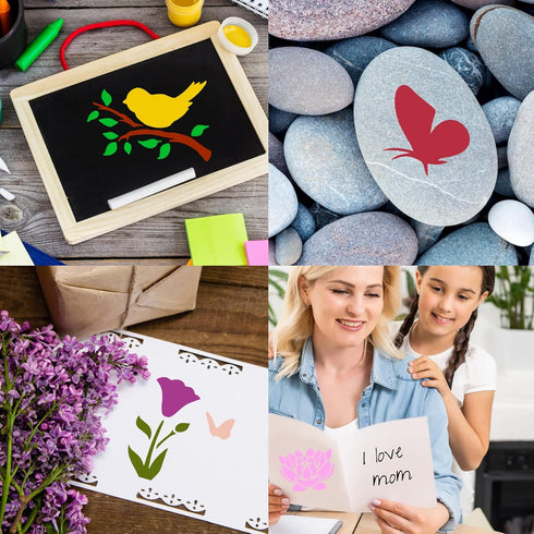 60 Reusable Flower Stencils for Painting on Wood and Canvas Sunflower Leaf Rose Bee Bird Stencil Small Craft Stencils 3x3 Inch Paint Stencils for ...