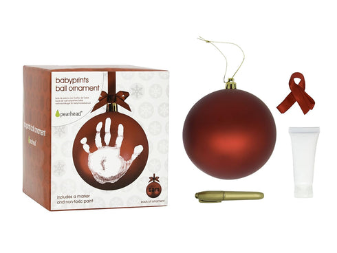 Pearhead Red Handprint Ball Ornament, DIY Baby Hand or Footprint Holiday Keepsake, Baby's First Christmas...