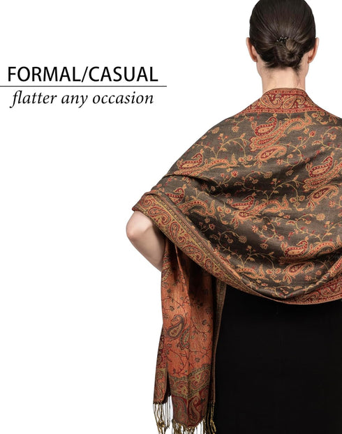 Achillea Reversible Paisley Pashmina Rave Scarf – Exotic Indian Shawls and Wraps for Evening Dresses, Festivals, All Seasons...