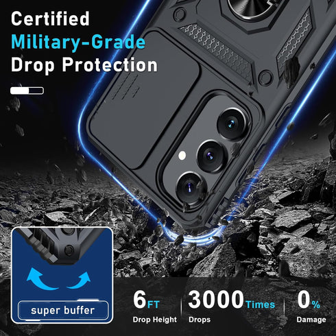 Janmitta for Samsung Galaxy A55 5G Case Built in Slide Camera Lens Cover+Screen Protector+Finger Ring Holder Kickstand,Heavy Duty Shockproof Full ...
