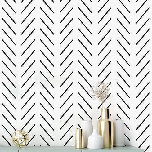 Erfoni Black and White Peel and Stick Wallpaper Modern Herringbone Contact Paper Bathroom 17.7inch x 78.7inch Geometric Removable Wall Paper Peel ...