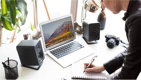 Kanto S2 Tilted Desktop Speaker Stands for Small Speakers & Compact 2”-3” Studio Monitors | Supports 6 lbs | Damping Foam Padding | Pair | Black...