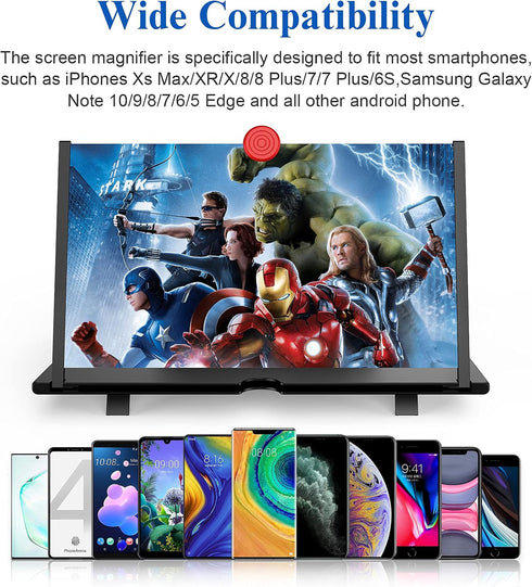 12" Screen Magnifier,3D HD Mobile Phone Magnifier Projector Screen Enlarger for Movies, Videos, and Gaming,Foldable Cell Phone Stand with Screen A...