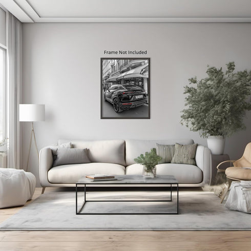 Posterizer 1 pcs-modern chic black car passing by luxury stores 1-Photography Art- Gift for Women, Fashionistas, Designer Fashion Fans-Decor for H...