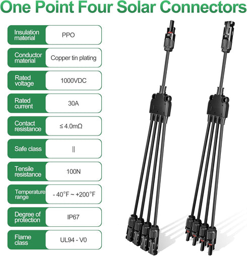 OYMSAE Solar Y Branch Connectors Solar Panel Parallel Connectors 1 to 4 Solar Adapter Cable Plug Tool Kit (M/FFFF, F/MMMM)...
